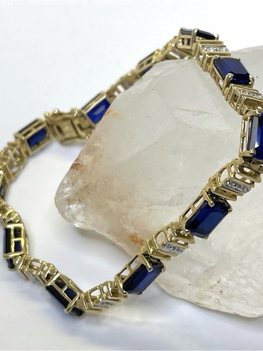 Leer Gem 10k Yellow Gold, Sapphire, and Diamond Tennis Bracelet